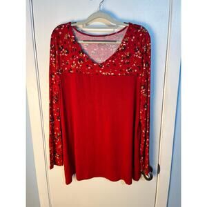 Lane Bryant Soft Stretch Sleep Shirt 14/16 Red Floral Fall Holidays